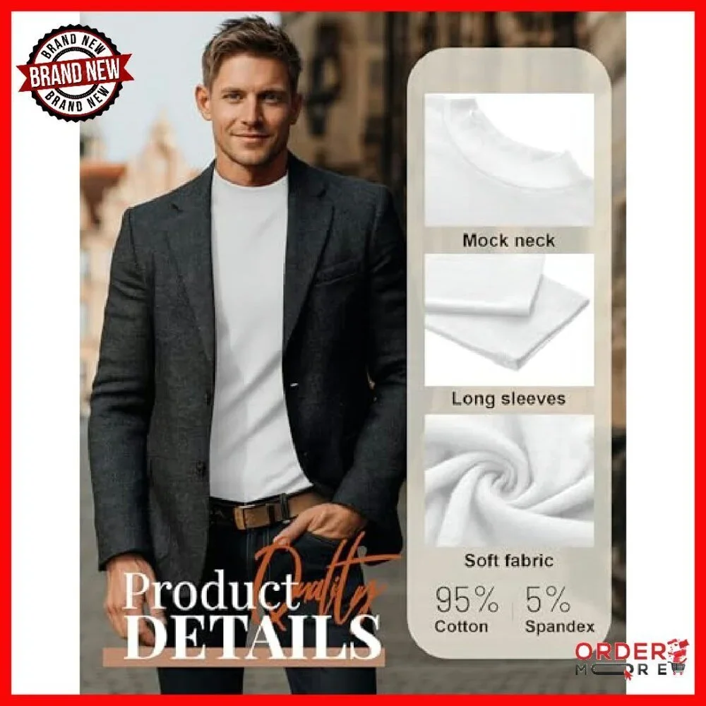 Men's Slim Fit Mock Neck Long Sleeve Shirts 4 Pack Cotton Spandex Thermal